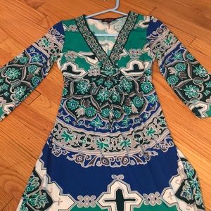 Green and blue hale bob mini dress